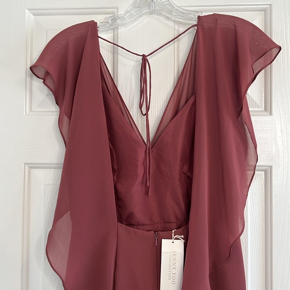 NWT Jenny Yoo Alanna Flutter Sleeve Open Back Long Chiffon Gown cinnamon rose 4 - Picture 10 of 14